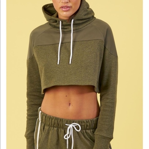 Gymshark Tops - NEW Gymshark Nikki B Cropped Surface Hoodie Dark Olive XS